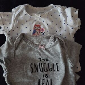 Carter's Gray and White Baby Onesies with Owl and Polka Dots